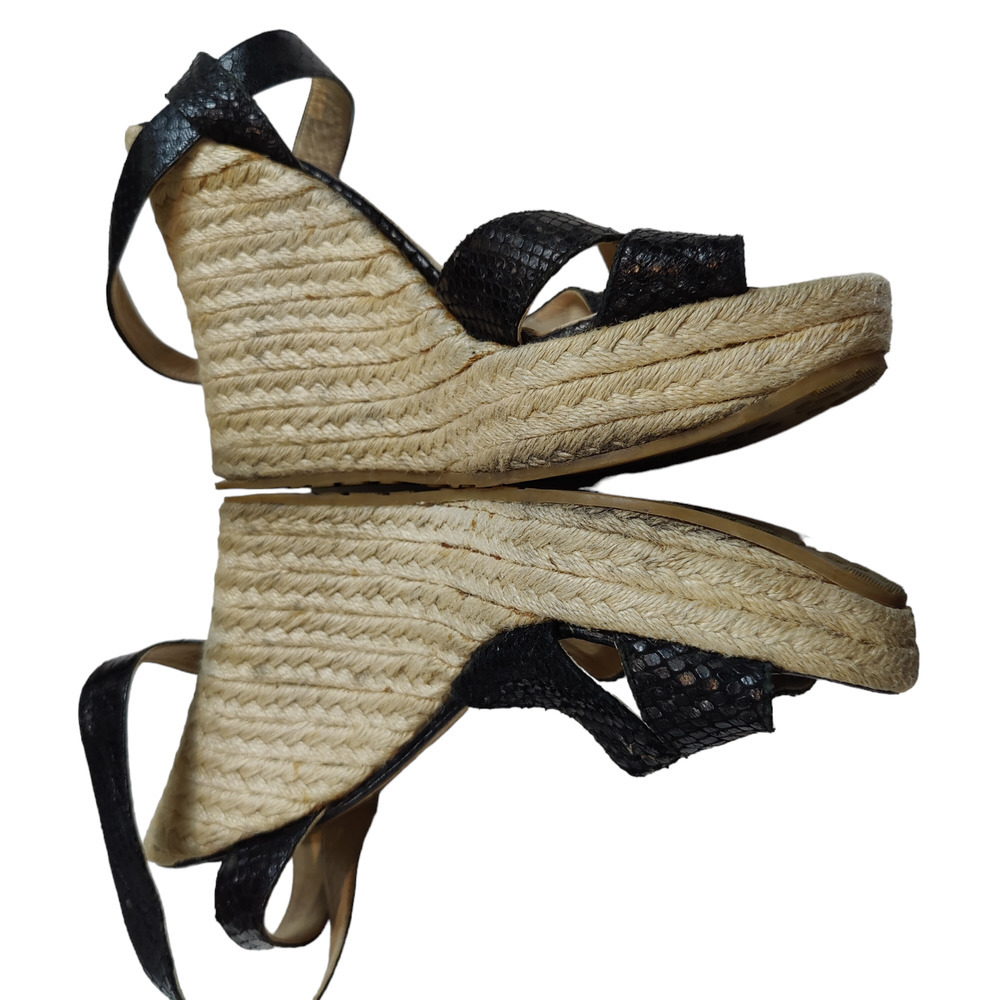 Jimmy Choo Sz 41 Black Python Espadrille Wedge Sandal Ankle Strap 10 - Picture 2 of 11
